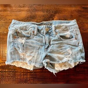 American Eagle Outfitters Stretch Shortie Distressed Shorts Size 4